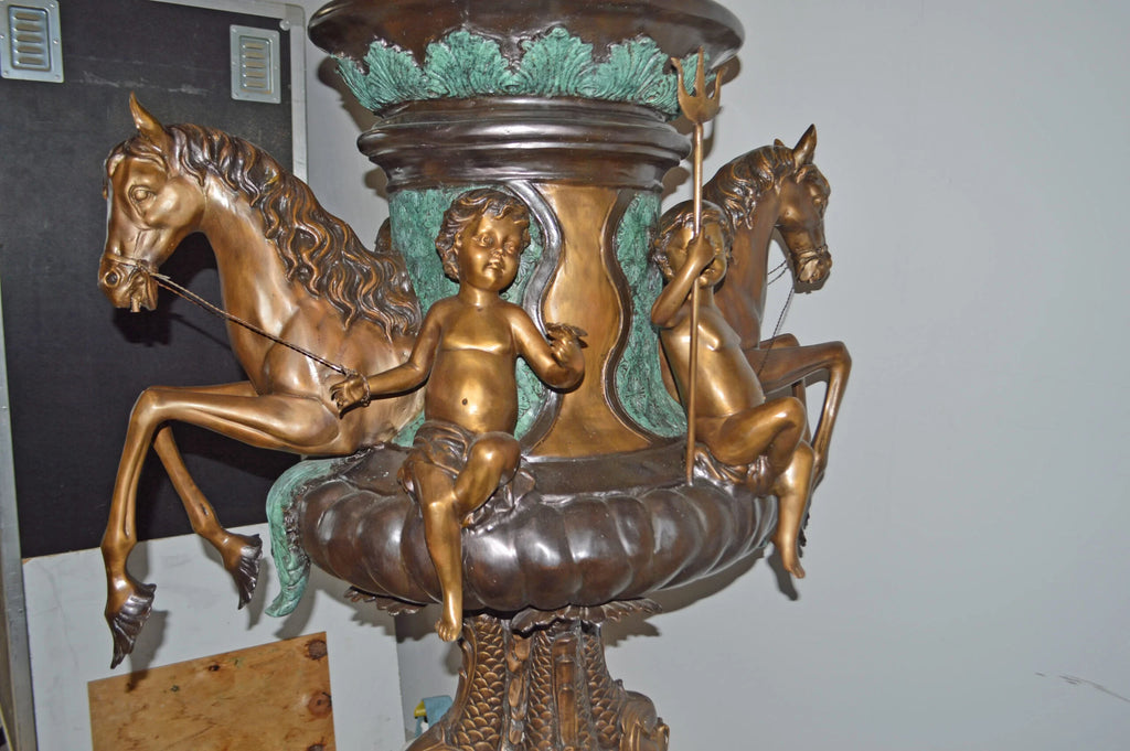 Seven feet tall Bronze, Tiered Outdoor pond Fountain - Size: 46"L x 46"W x 84"H.