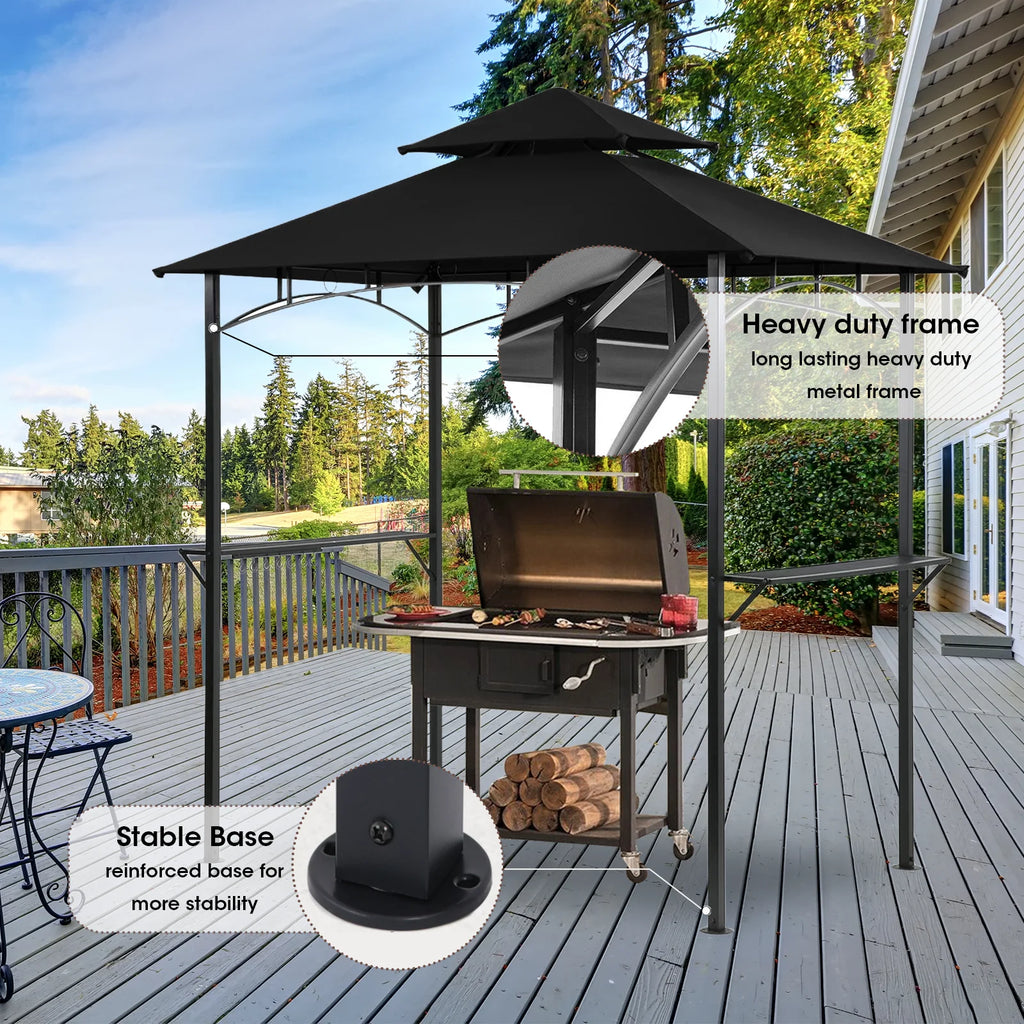 Grezone Outdoor Grill Gazebo Tent BBQ Canopy for Outdoor Grill Shelter BBQ Grill Gazebo Hardtop (L96 x W60 x H101 Inch) Brown