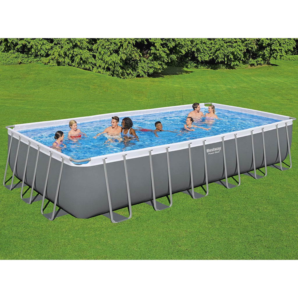 Bestway: Power Steel - Rectangular Swimming Pool Set - 24' x 12' x 52", Above Ground, Tritech Construction, Filter Pump, Ladder & Cover, 7937 Gal.