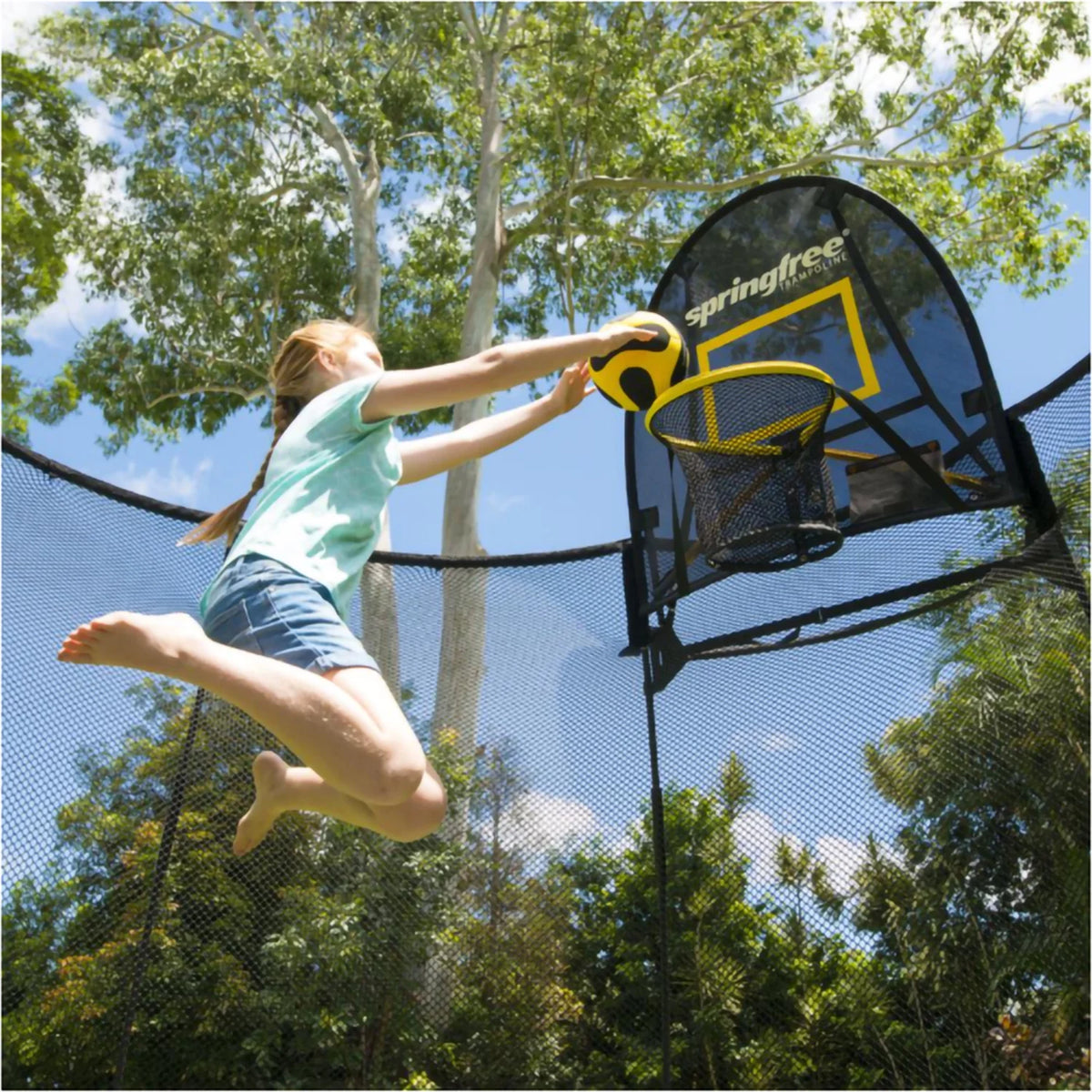 Springfree 13' x 13' Square Backyard Trampoline with Accessories, Black