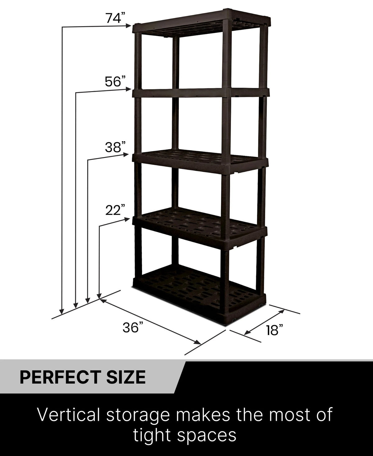 Oskar Plastic Storage Shelves 5-Tier Garage Organizer 74"H x 36"W x 18"D, White 750lb Capacity