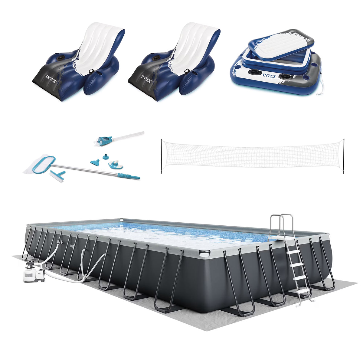 INTEX 32ft x 16ft x 52in Ultra XTR Above Ground Pool, Floats (2 Pack), & Inflatable Cooler