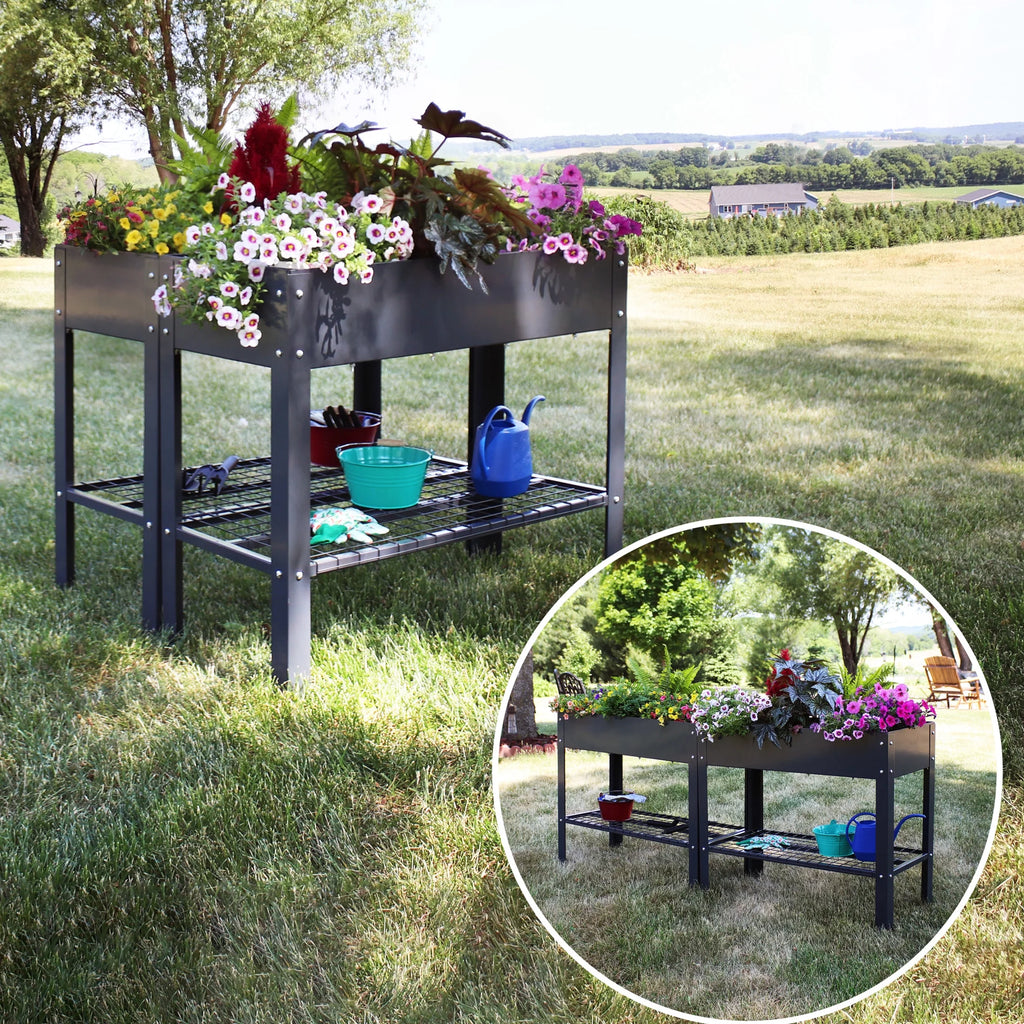 Jardinière surélevée en acier galvanisé noir Sunnydaze, 90,8 cm x 40,6 cm x 80,6 cm, ensemble de 2