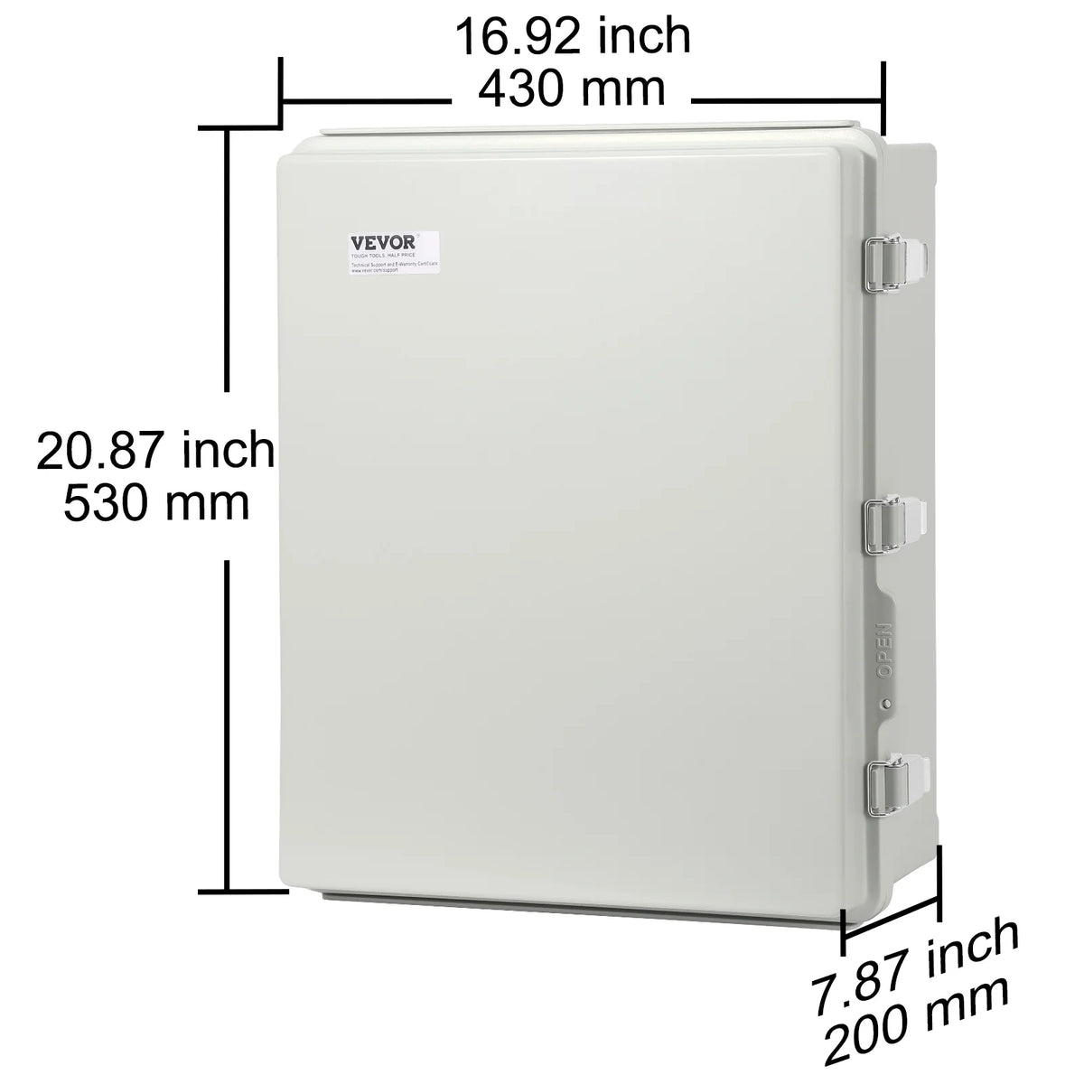 VEVOR Outdoor Electrical Junction Box, 20.87 x 16.92 x 7.87 in, ABS Plastic Electrical Enclosure Box with Hinged Cover Stainless Steel Latch, IP67 Dustproof Waterproof