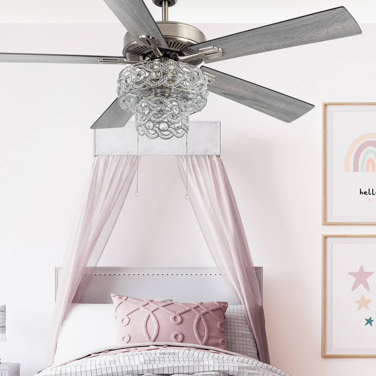 Copper Grove Olivia Satin Nickel 52-in. Beaded Braid LED Ceiling Fan - 52"L x 52"W x 21"H Nickel - Pull Chain