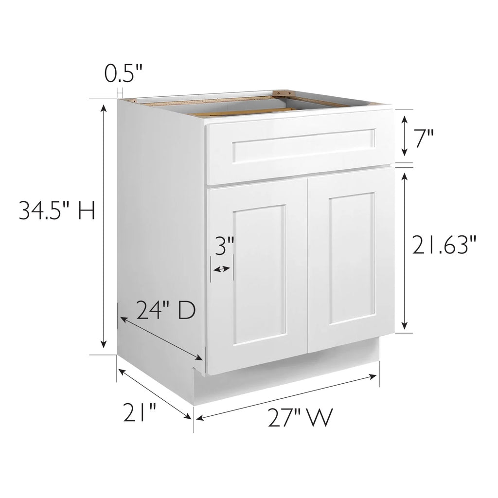 Design House Brookings Assembled Shaker Base Kitchen Cabinet (27" x 34.5" x 24", Sherwin Williams White