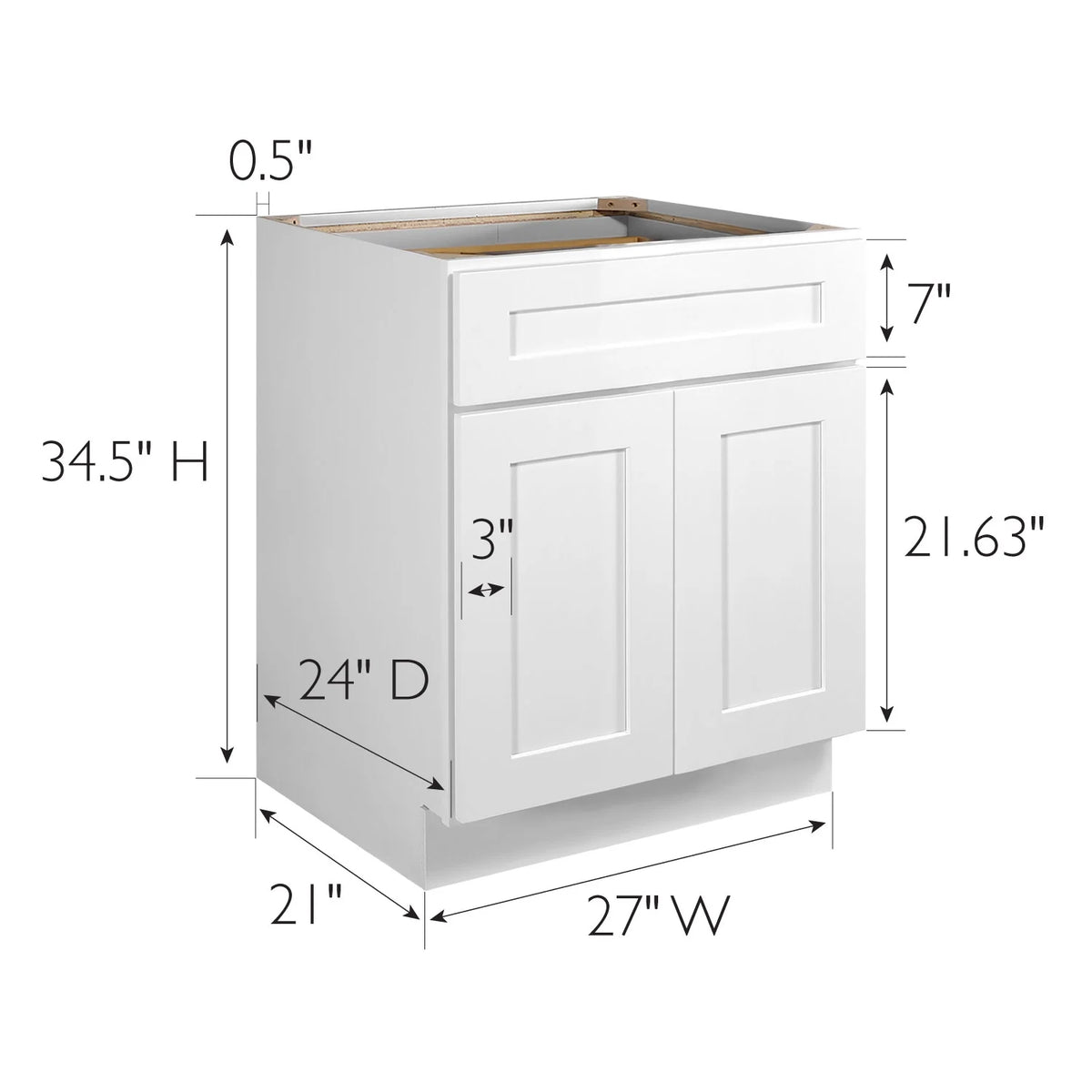 Design House Brookings Assembled Shaker Base Kitchen Cabinet (27" x 34.5" x 24", Sherwin Williams White