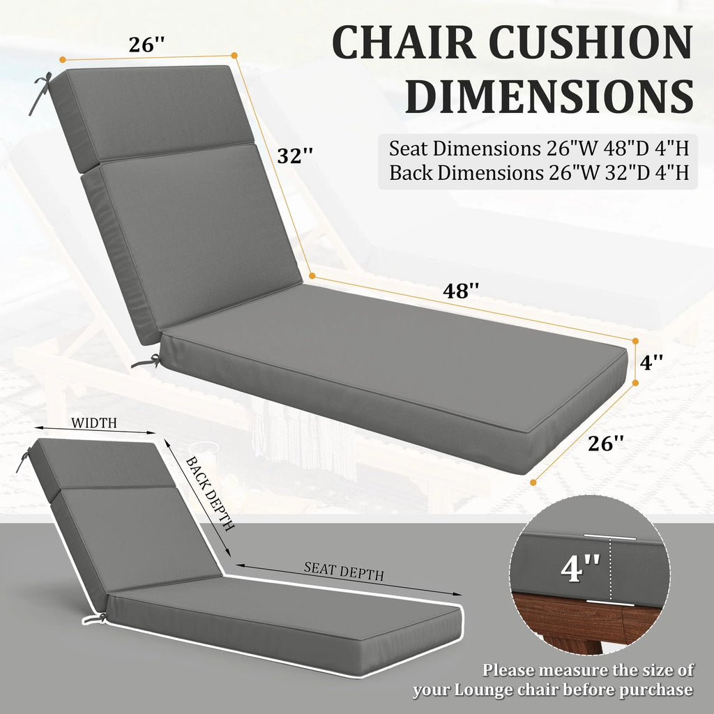 Kimunuk Outdoor Chaise Lounge Cushions set of 2, 80" x 26" x 4" Waterproof Pool Beach Recliner Replacement Cushions with Ties, Navy