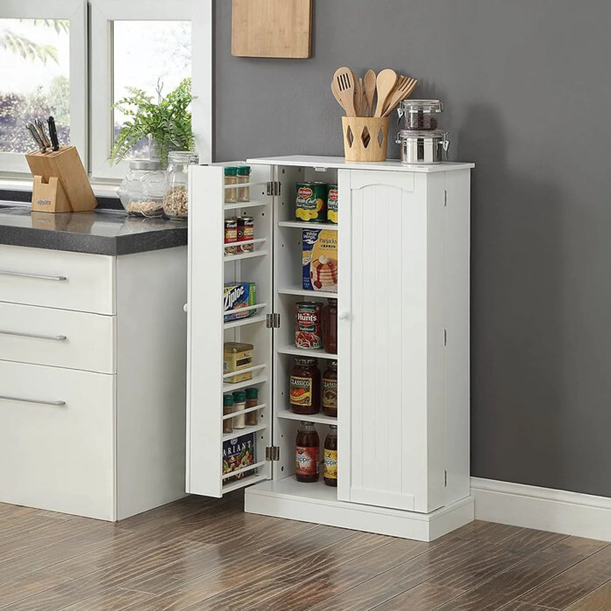 HOMEFORT 41" Kitchen Pantry, Farmhouse Pantry Cabinet, Storage Cabinet with Doors and Adjustable Shelves 41" H x 23.2" W x 12" D (White)