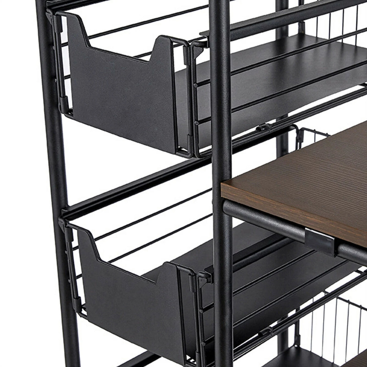Miumaeov Kitchen Storage Rack Utility Microwave Oven Stand Storage Shelf + Push-Pull Drawer Black 27.9" L x 13.7" W x 45.2" H