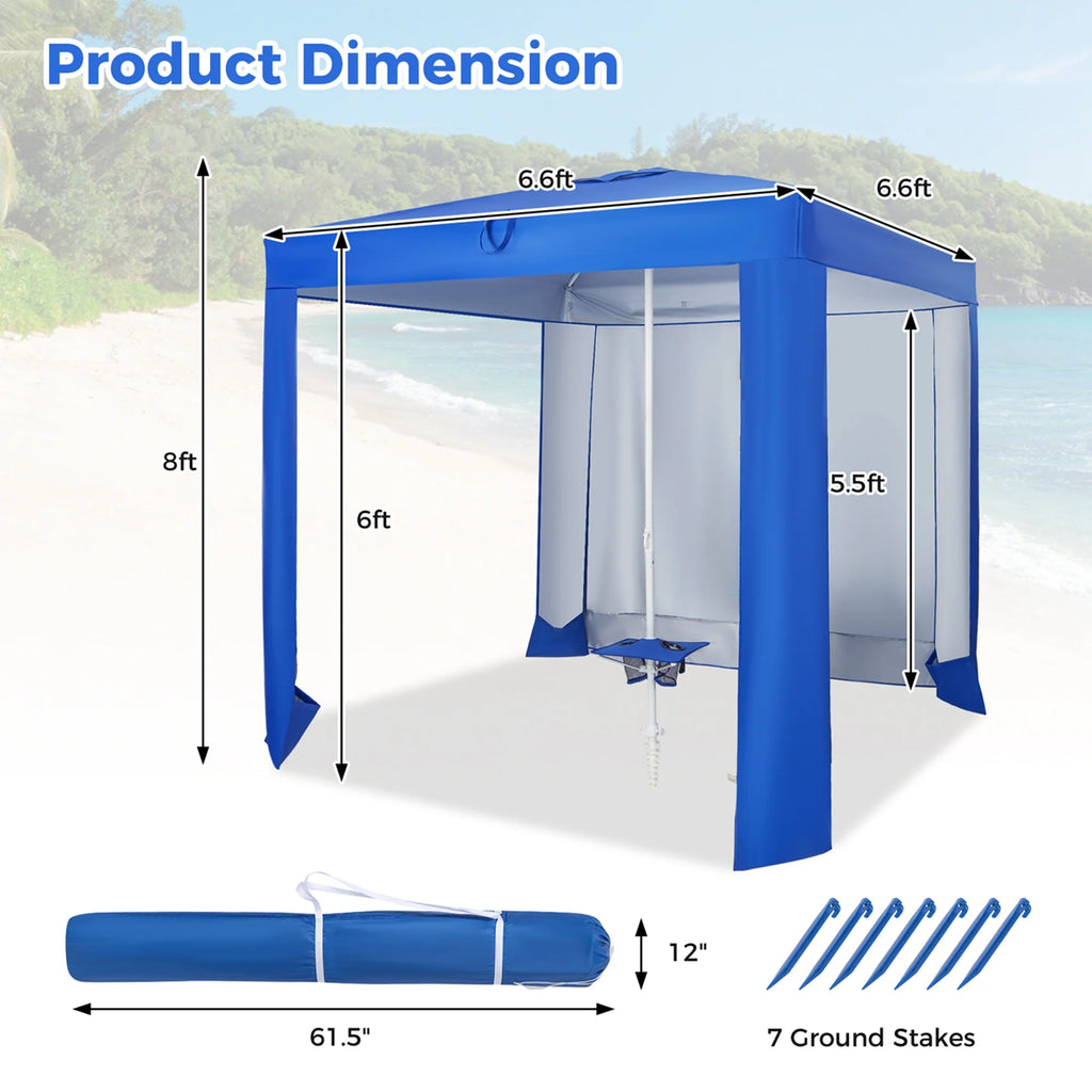 Tente de plage cabane Costway 6,6 pi x 6,6 pi, bleu