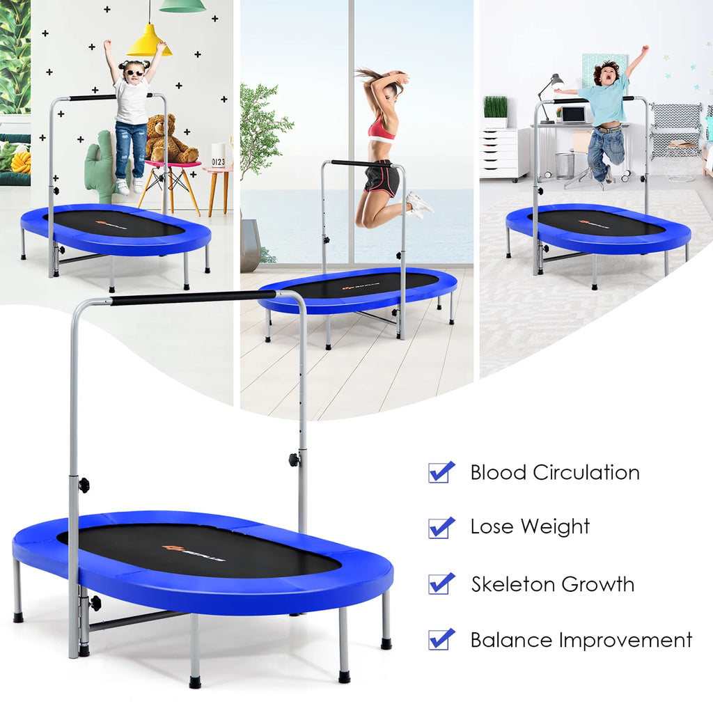 Goplus Adjustable Handrail Foldable Trampoline, Blue, 59.50" x 35.50" x 52.00"