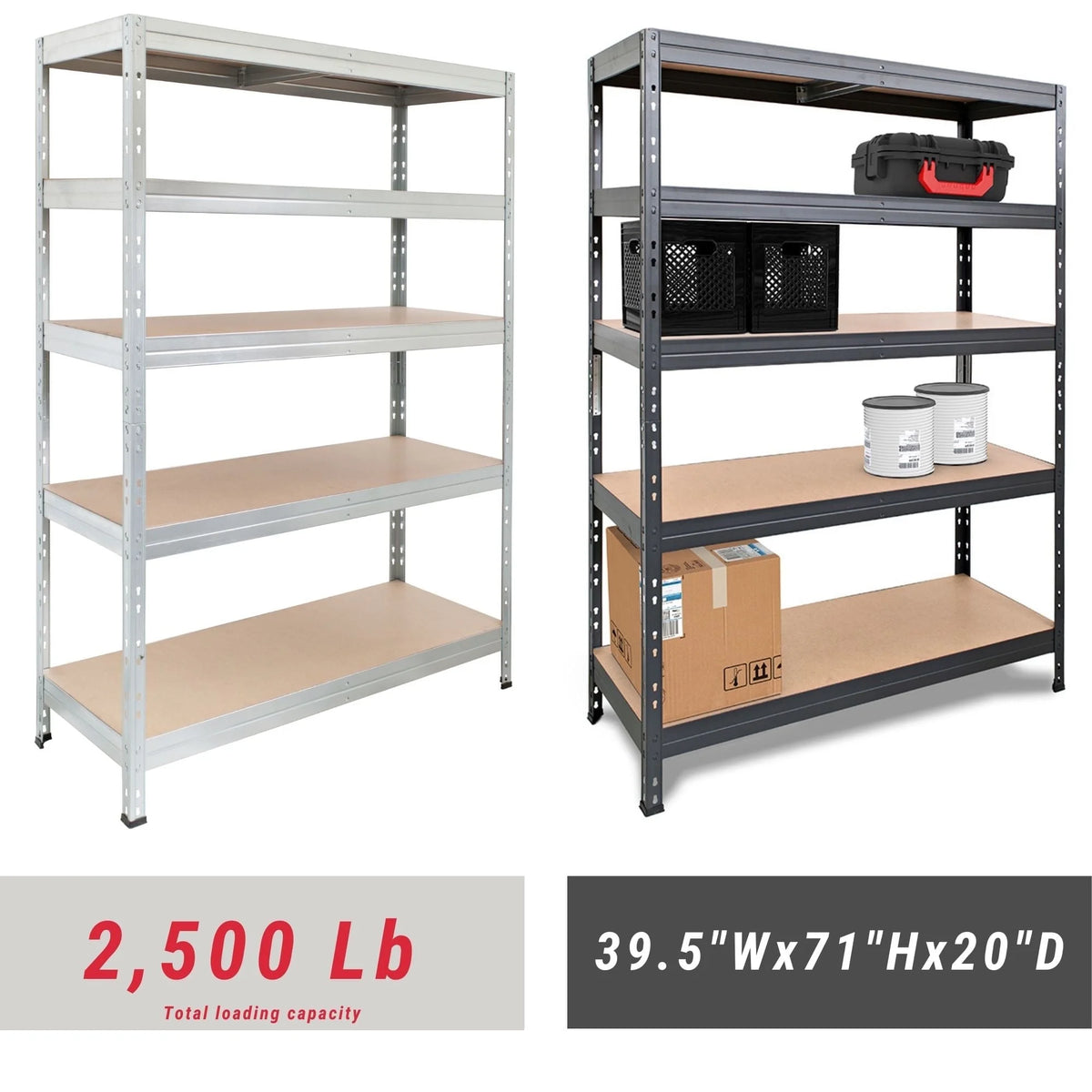 Ar Shelving 5- Tier Galvanized Steel Heavy Duty Garage Storage Shelving Unit with HDF Rack (39.2 in. W x 71 in. H x 20 in. D)