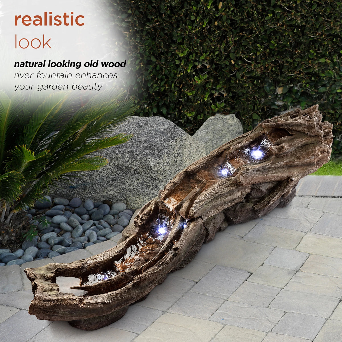 Fontaine de sol en polystone à cascade avec éclairage Alpine Corporation, 59 po x 16 po x 20 po, marron