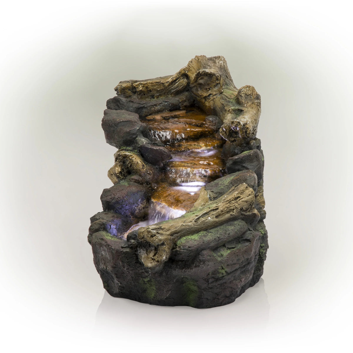 Fontaine de sol en polystone à cascade avec éclairage Alpine Corporation, 59 po x 16 po x 20 po, marron