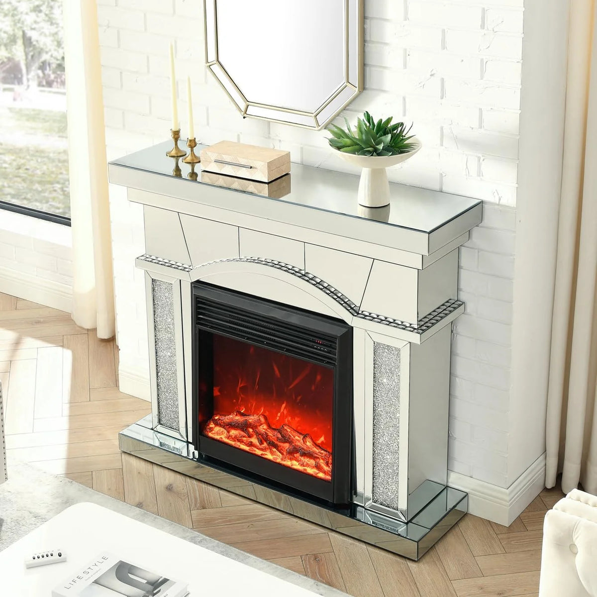IKIFLY 47.24L x 41.33 H Mirrored Electric Fireplace
