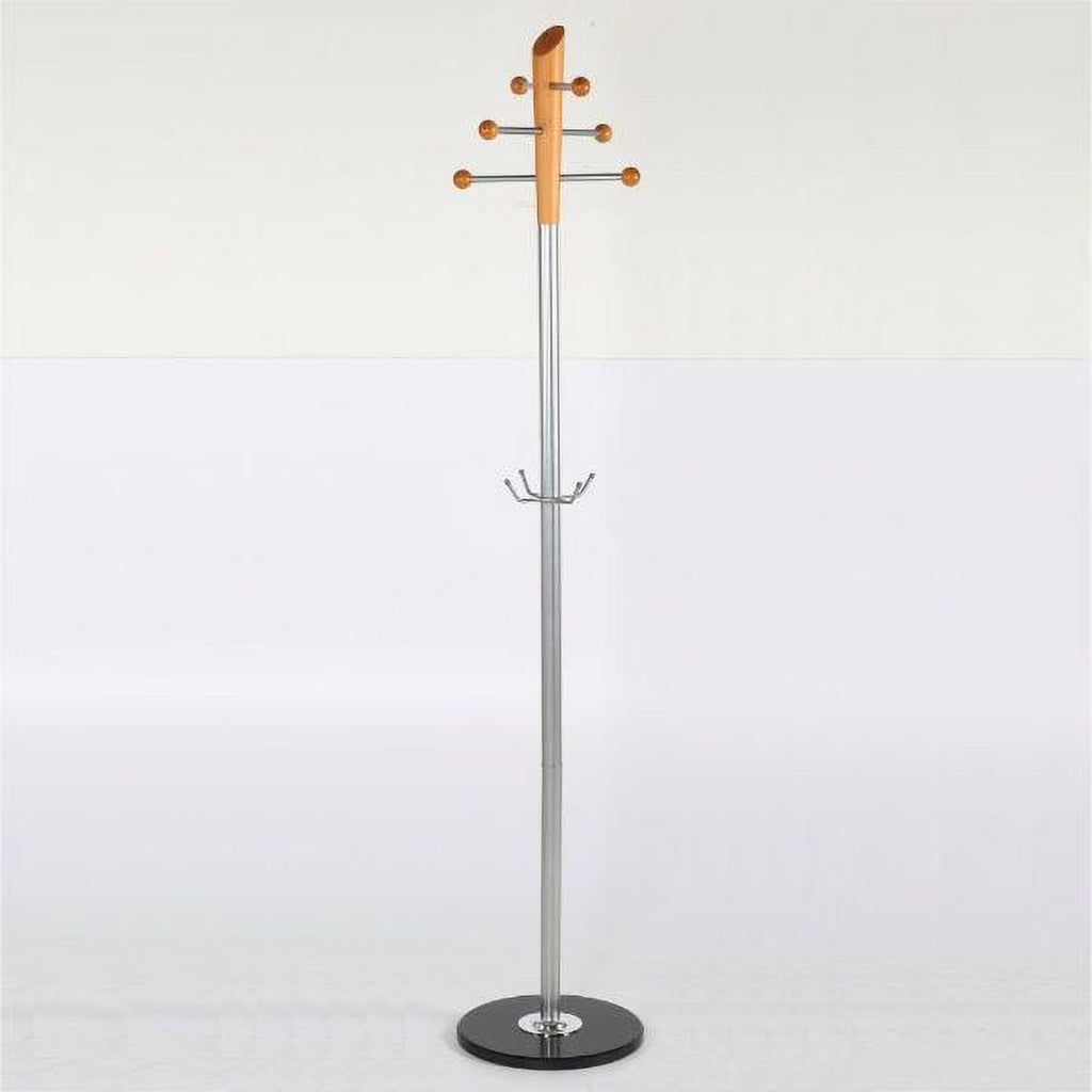 72" x 14" Metal Tube & Marble Base Coat Hanger, Silver