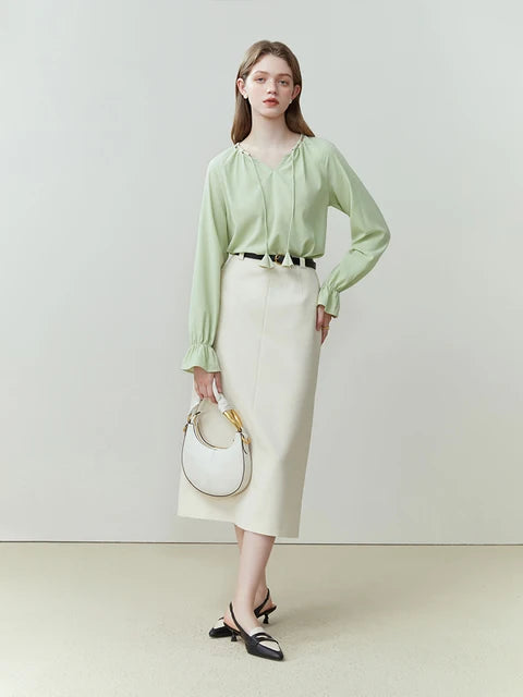 FSLE Simple Office Lady Skirt For Women Solid Color High-Waisted Simple High-Grade Medium-Length Grey White Skirt For Women