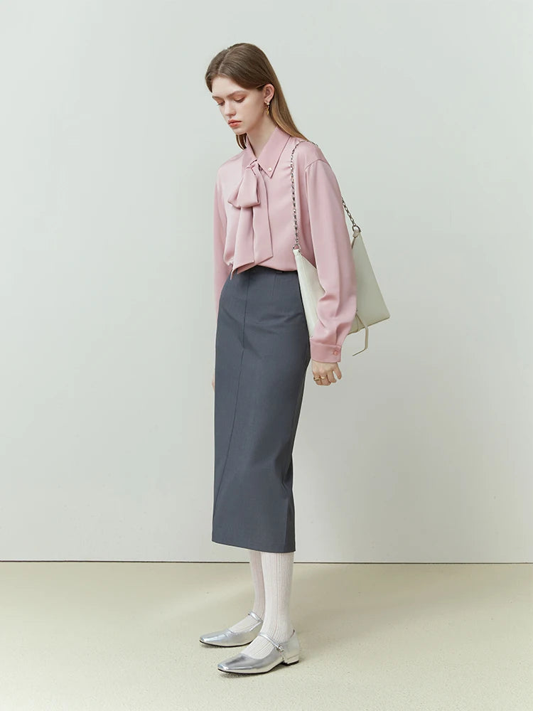 FSLE Simple Office Lady Skirt For Women Solid Color High-Waisted Simple High-Grade Medium-Length Grey White Skirt For Women