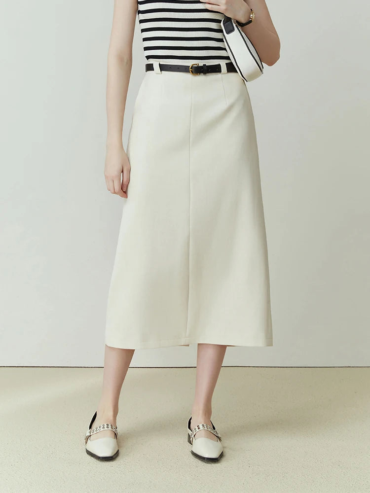 FSLE Simple Office Lady Skirt For Women Solid Color High-Waisted Simple High-Grade Medium-Length Grey White Skirt For Women