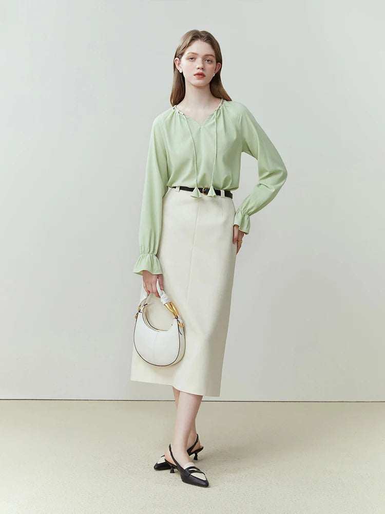 FSLE Simple Office Lady Skirt For Women Solid Color High-Waisted Simple High-Grade Medium-Length Grey White Skirt For Women