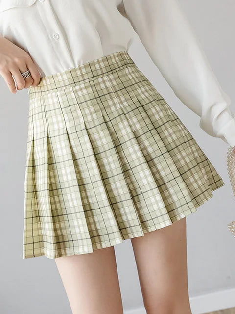 Preppy Style High Waist Solid Pleated Mini Skirt Women Summer Spring Korean Fashion Cute White A-line Skirt Y2k Skort Clothes