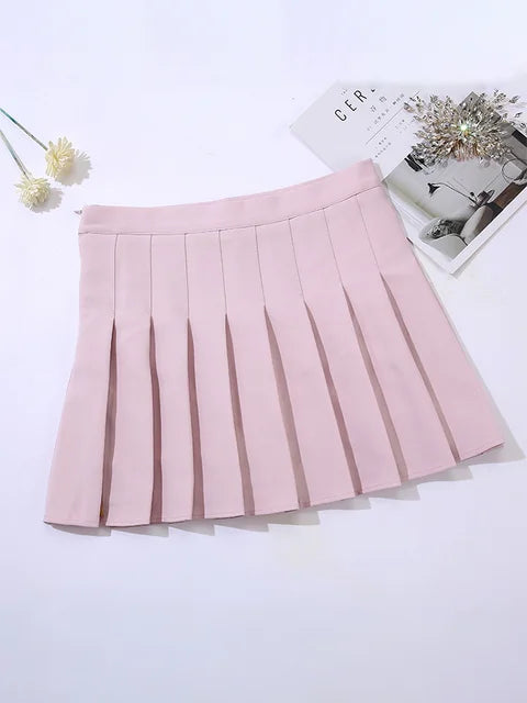 Preppy Style High Waist Solid Pleated Mini Skirt Women Summer Spring Korean Fashion Cute White A-line Skirt Y2k Skort Clothes