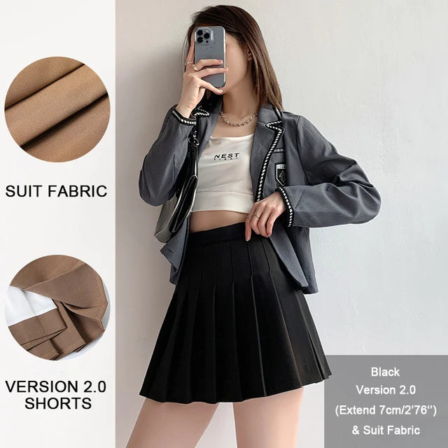 Preppy Style High Waist Solid Pleated Mini Skirt Women Summer Spring Korean Fashion Cute White A-line Skirt Y2k Skort Clothes