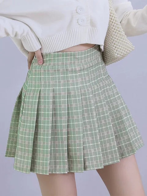 Preppy Style High Waist Solid Pleated Mini Skirt Women Summer Spring Korean Fashion Cute White A-line Skirt Y2k Skort Clothes