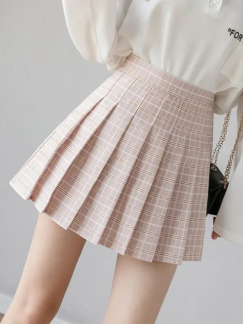 Preppy Style High Waist Solid Pleated Mini Skirt Women Summer Spring Korean Fashion Cute White A-line Skirt Y2k Skort Clothes