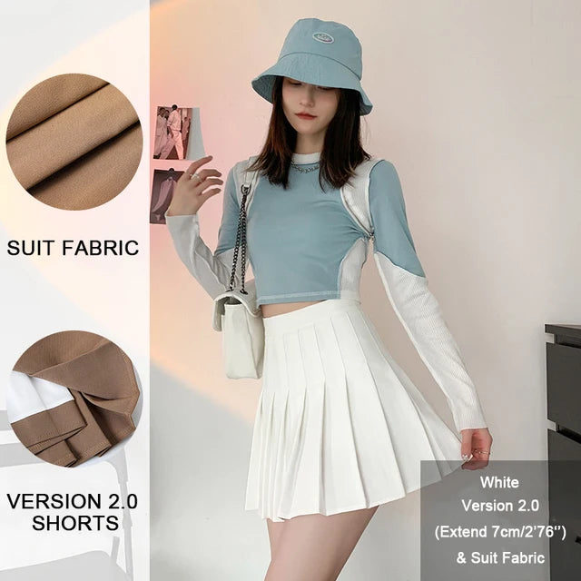 Preppy Style High Waist Solid Pleated Mini Skirt Women Summer Spring Korean Fashion Cute White A-line Skirt Y2k Skort Clothes