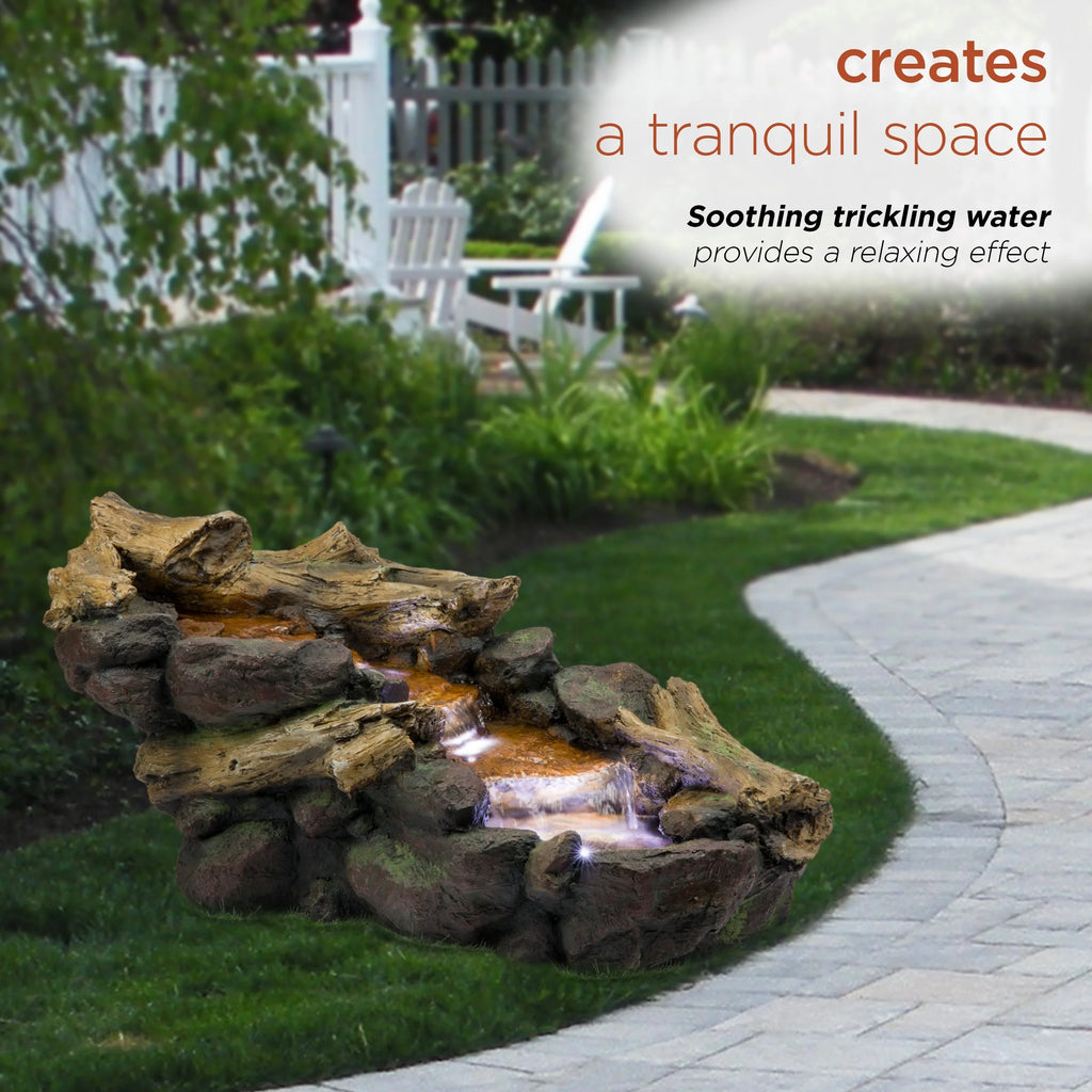 Fontaine de sol en polystone à cascade avec éclairage Alpine Corporation, 59 po x 16 po x 20 po, marron