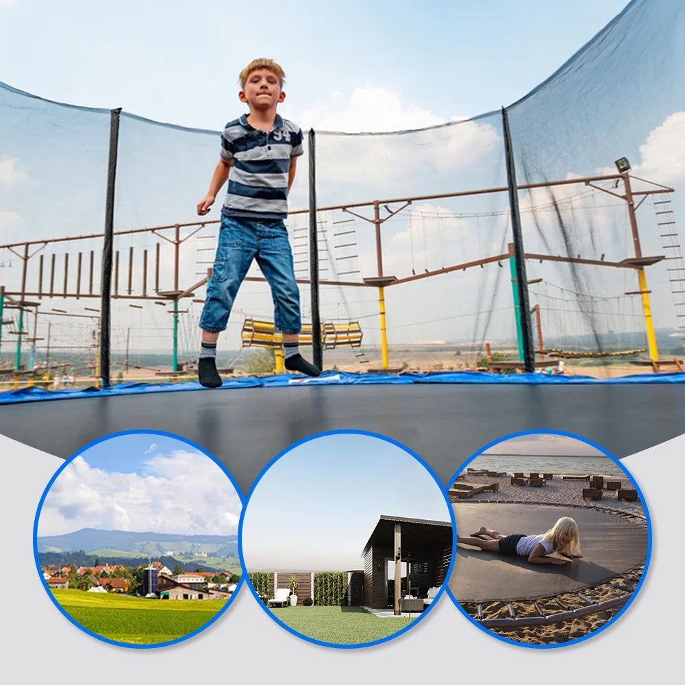 ARCTICSCORPION Trampoline With Balance Bar, 14 x 14 x 8.2 Feet 800lbs Load Safety Enclosure Net Basketball Hoop 2-Step Ladder For Toddlers, Black Blue