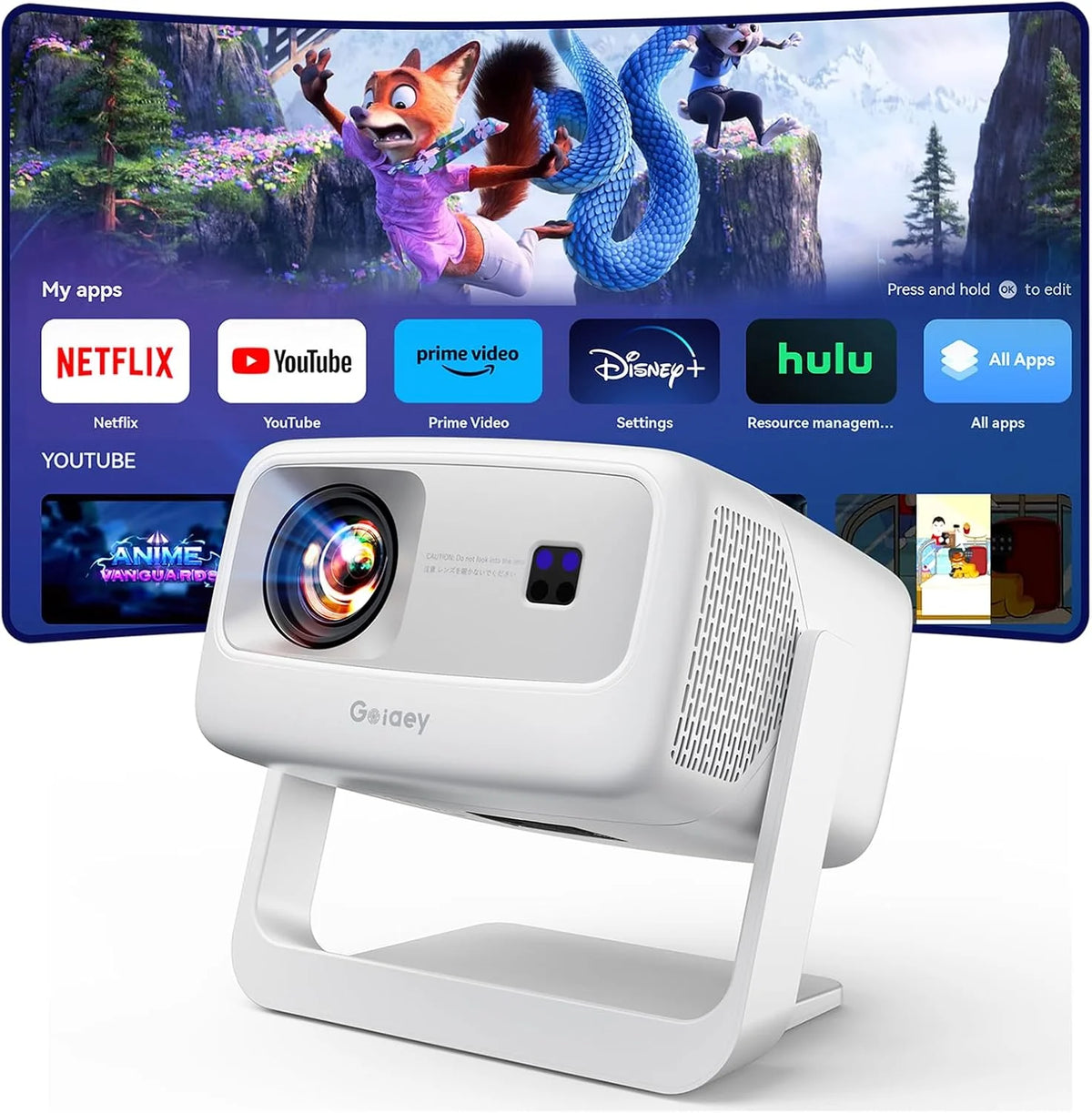 3000+ Licensed Apps/Live TV/HDR10+/50W DoIby Audio Smart 4K-Projector with WiFi