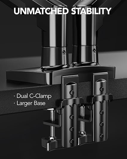 HUANUO FlowLift Dual Monitor Stand, Fully Adjustable Gaming Monitor Desk Mount for 13–32″ Computer Screens, Full Motion VESA 75×75/100×100 with C-Clamp & Grommet Base, Each Arm Holds 4.4 to 19.8 lbs