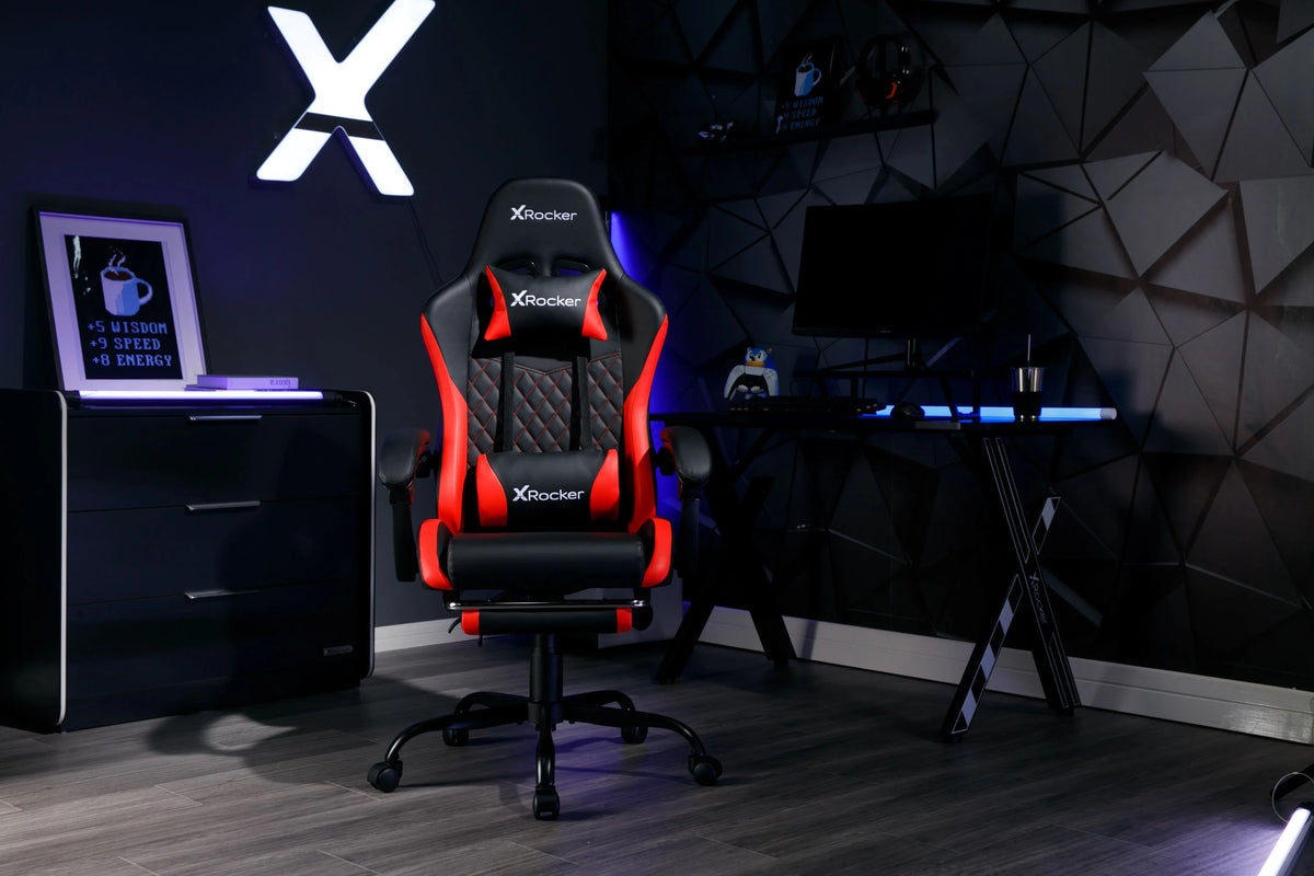X Rocker Apex PC Gaming Chair with Massage Function and Footrest, Red