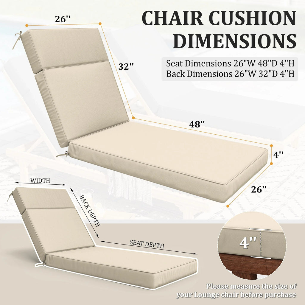Kimunuk Outdoor Chaise Lounge Cushions set of 2, 80" x 26" x 4" Waterproof Pool Beach Recliner Replacement Cushions with Ties, Navy