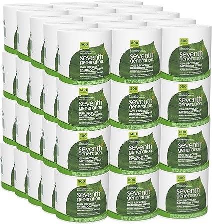 Seventh Generation White Toilet Paper 2-ply 100% Recycled Paper, 500 sheets, Pack of 60