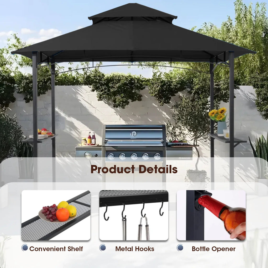 Grezone Outdoor Grill Gazebo Tent BBQ Canopy for Outdoor Grill Shelter BBQ Grill Gazebo Hardtop (L96 x W60 x H101 Inch) Brown