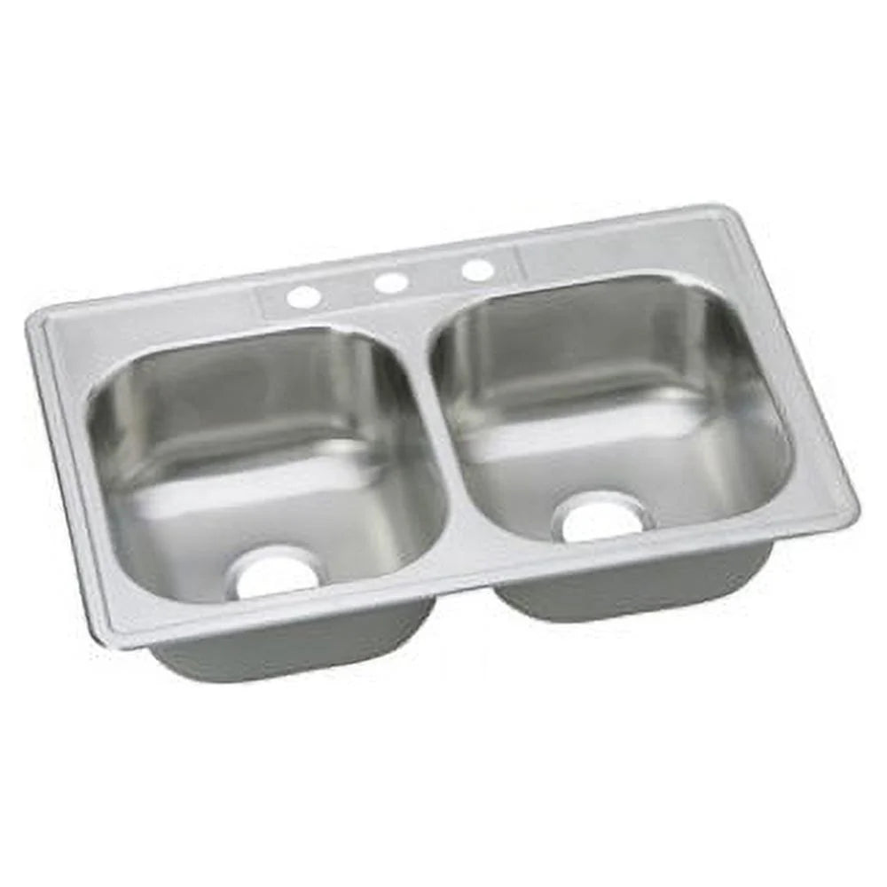 Évier encastrable à deux cuves égales Elkay Dayton en acier inoxydable, 33 po x 22 po x 8-1/16 po