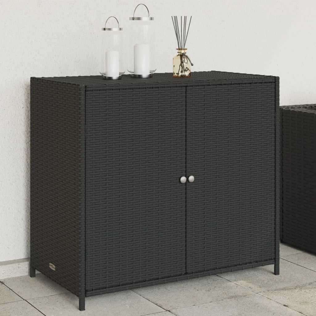 VidaXL Contemporary Poly Rattan Storage Cabinet, 32.7" x 17.7" x 29.9", Gray