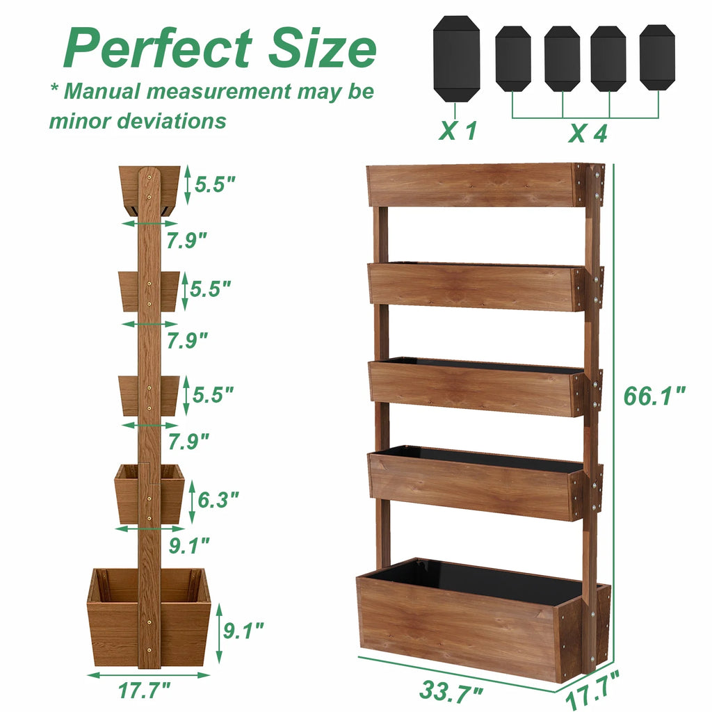 Jardinière surélevée Wilk 33,7 x 17,7 x 46, potager vertical en bois à 3 niveaux pour jardin, terrasse, balcon