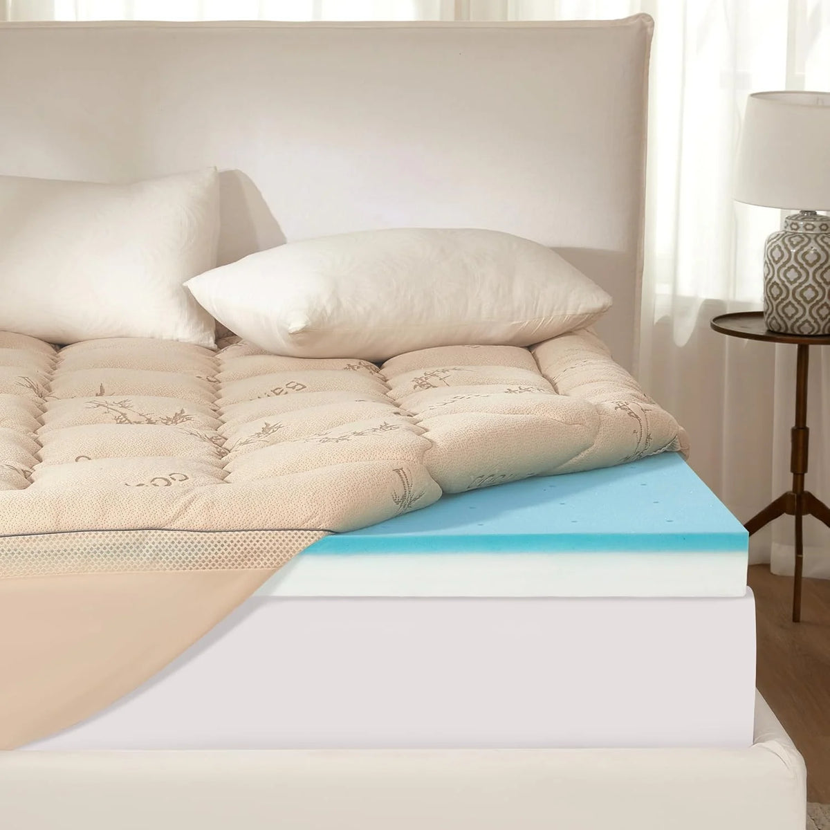 BEDLORE 4 Inch Memory Foam Mattress Topper King,2-in-1 Dual Layer Design (2" Gel Memory Foam + 2" Plush Pillow Top Cover) Mattress Topper Medium-Firm,Pressure Relief & Back Pain Support(Dark Gray)