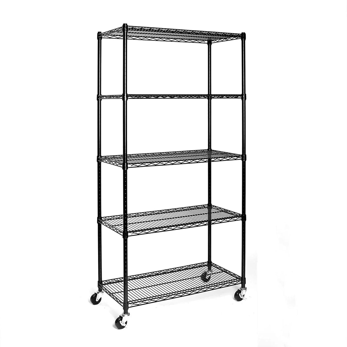 UBesGoo 35''L x 18''W x 71''H 5-Tier Storage Rack, Heavy Duty Wire Shelving Unit with Lockable Wheels, Black
