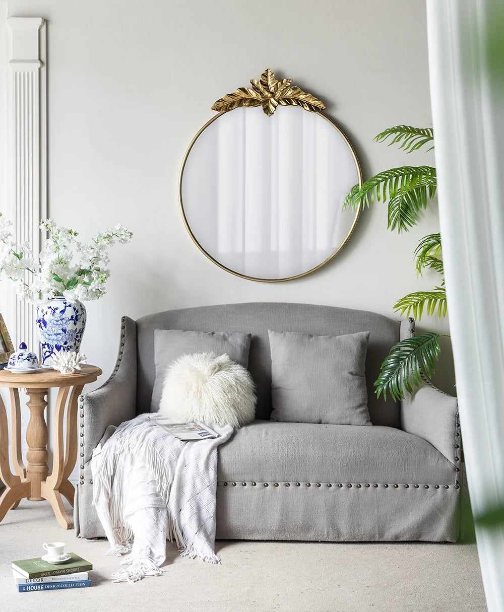 A&B Home Arched Gold Wall Mirror with Leaf Accent 39.6" x 2" x 35"