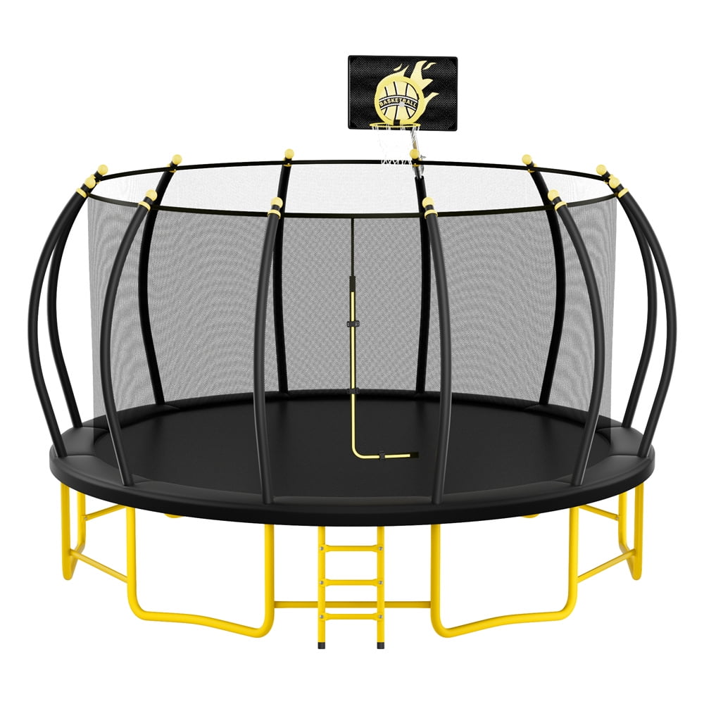 Trampoline citrouille JAMPOOCA avec filet de sécurité pour enfants et adultes, noir/jaune, 162 cm x 45 cm x 22 cm