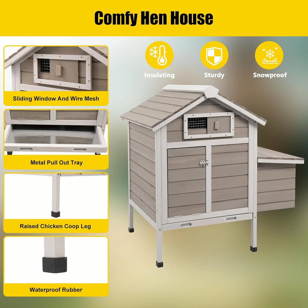 PETSCOSSET Chicken Coop, Chicken Hutch with Nesting Box, Pull Out Tray, Ramp, 32"L x 23.6"W x 36.6"H