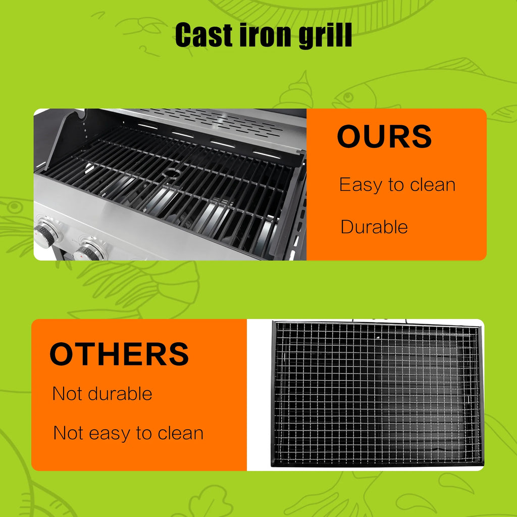 Witaxima 4-Burner Propane Gas Grill with Side Burner, 46,500 BTU Stainless Steel Outdoor BBQ Grill, Black and Silver, 47.2" x 17.9" x 45.28"
