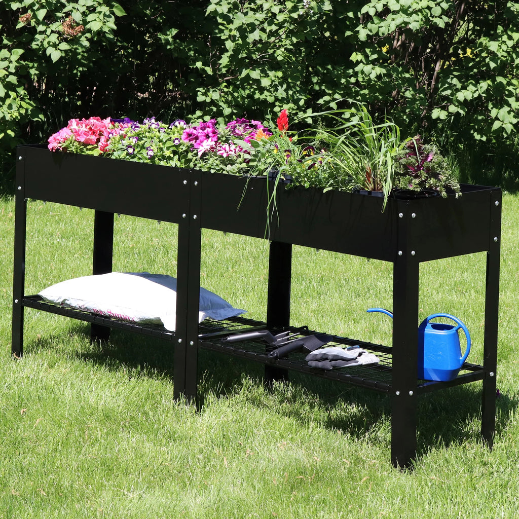 Jardinière surélevée en acier galvanisé noir Sunnydaze, 90,8 cm x 40,6 cm x 80,6 cm, ensemble de 2