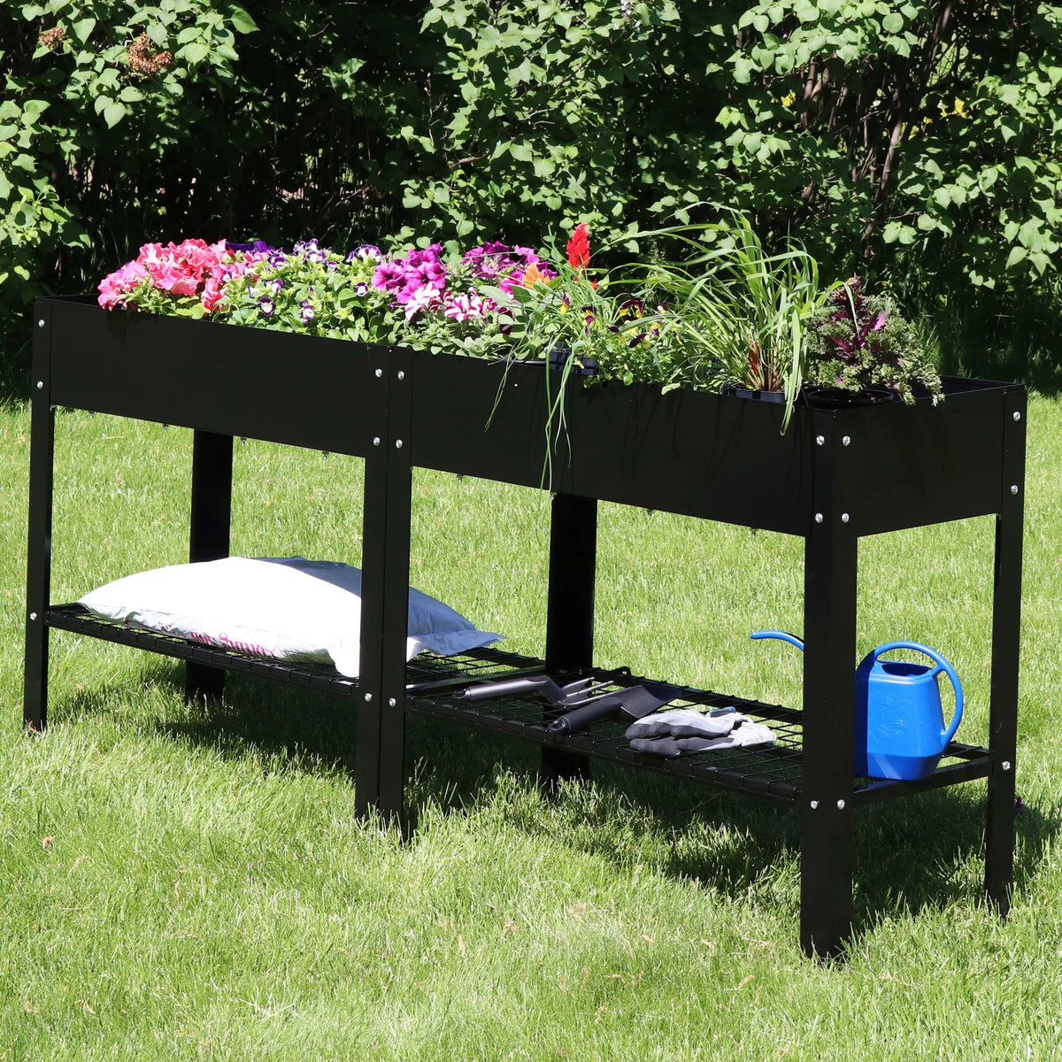 Jardinière surélevée en acier galvanisé noir Sunnydaze, 90,8 cm x 40,6 cm x 80,6 cm, ensemble de 2